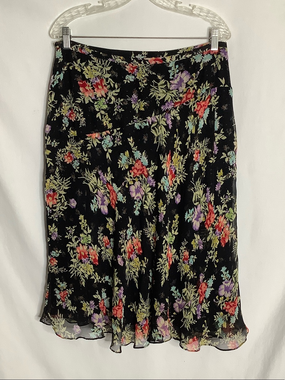 Dark Floral Silk Skirt Size 14